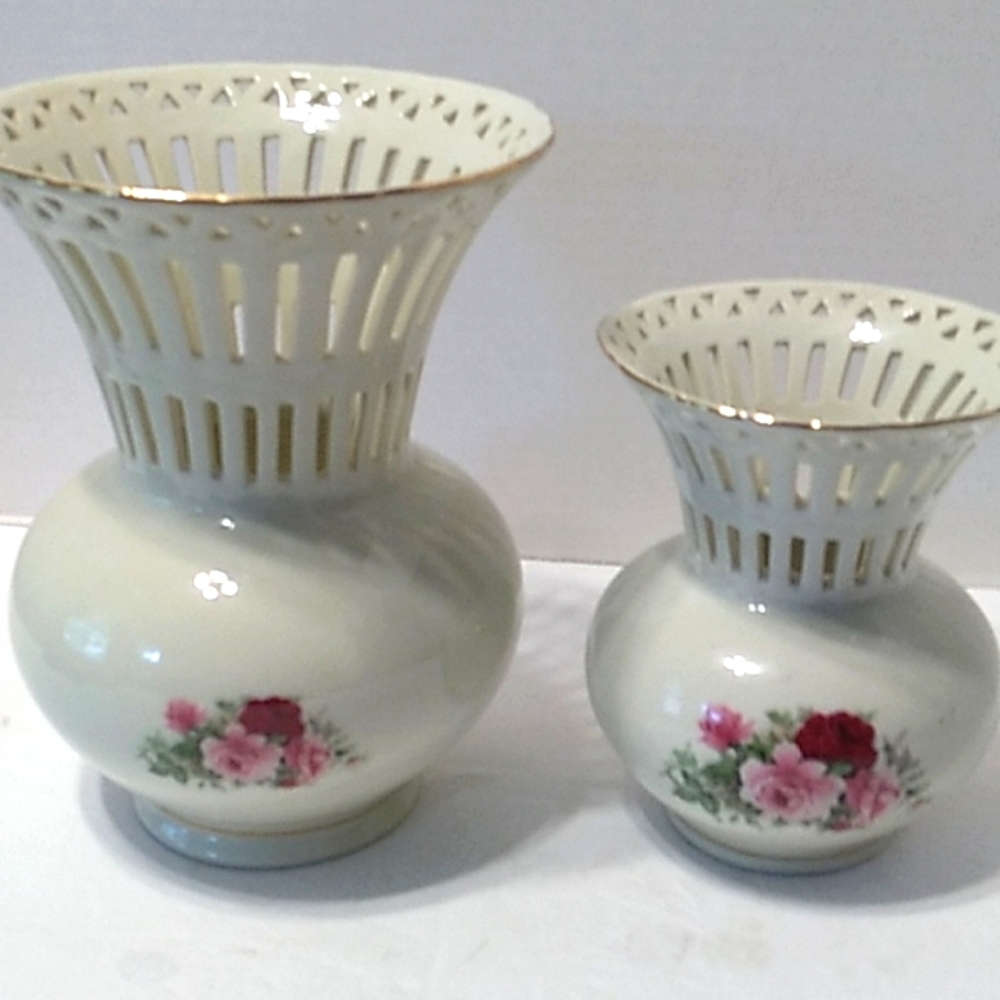 2 Vases - Formalities by Baum Bros Rose Vase Gold trim.